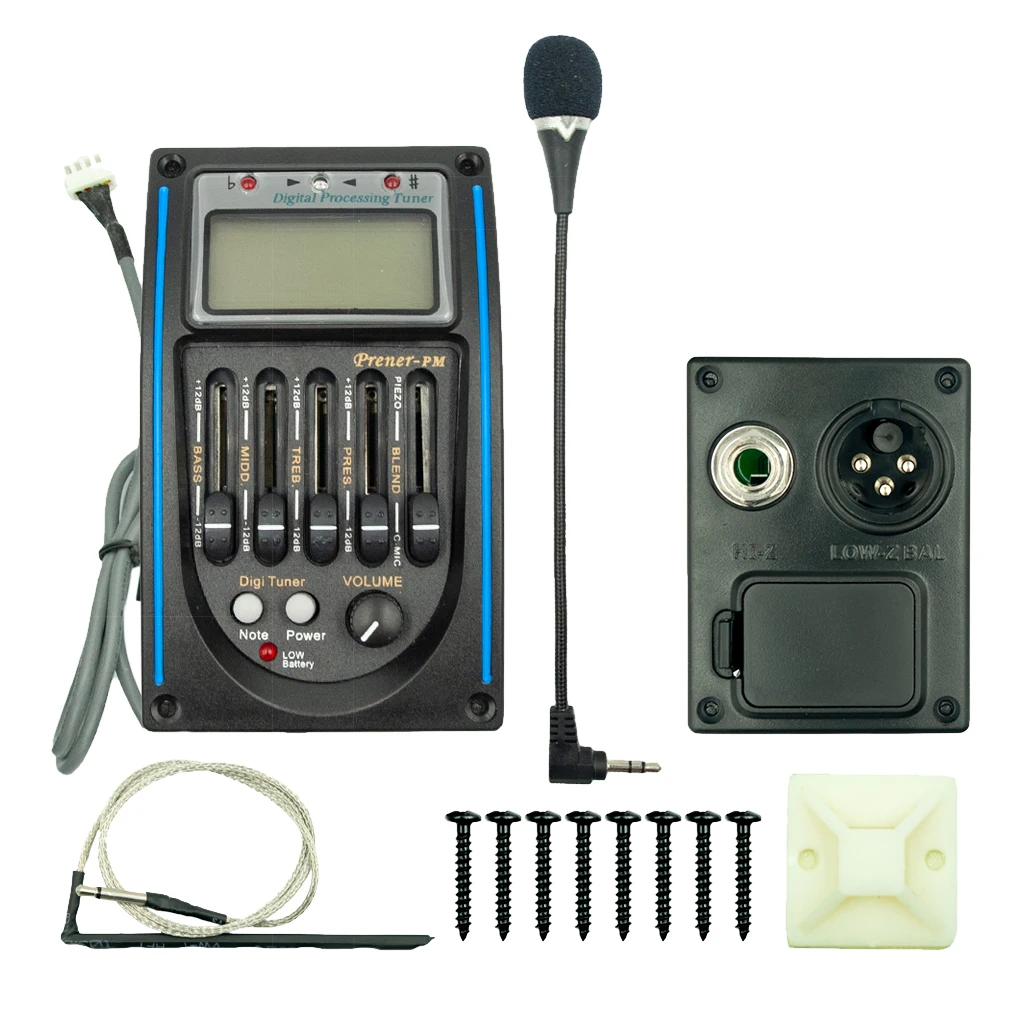 Guitar Equalizer Pedal 5-Band EQ Piezo Pickup Tuner Amplifier With Mic