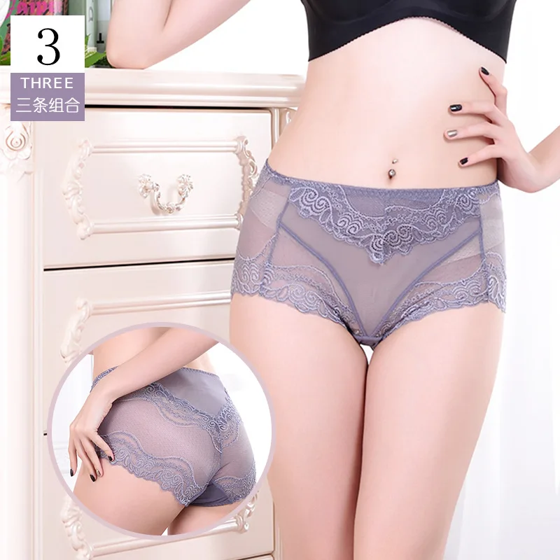 

3-Packaged in the Shape of Bars WOMEN'S Panties Sexy Briefs Gauze Joint Soft Hot Selling High-waisted Lace Underwear