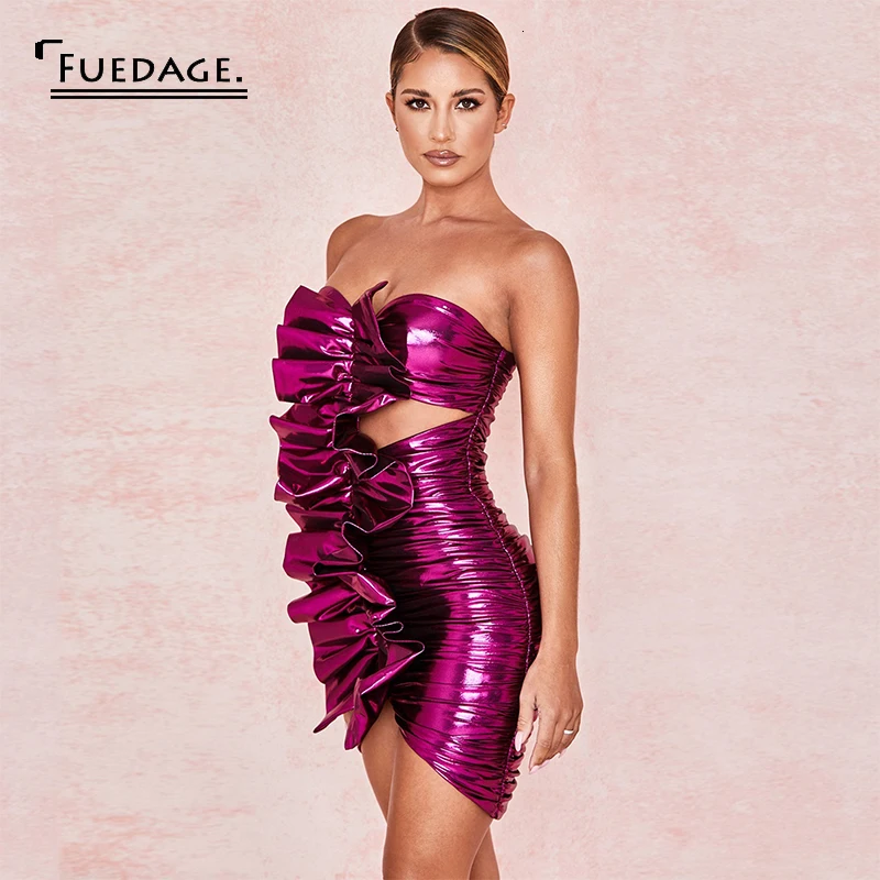 Fuedage осеннее платье из искусственной кожи с оборками для клувечерние женские