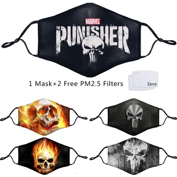 

Fashion Adult Dustpoof PM2.5 Filter Mouth Masks Marvel Punisher Skull Print Face Mask Cool Washable Reusable Filter Skull Mask