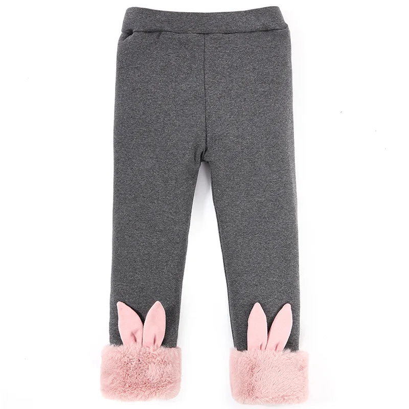 -30 Degrees Kids Long Pants for Girls Warm Legging Three-Layer Golden Flannel Cotton Pants Cartoon Rabbit Thickened Trousers