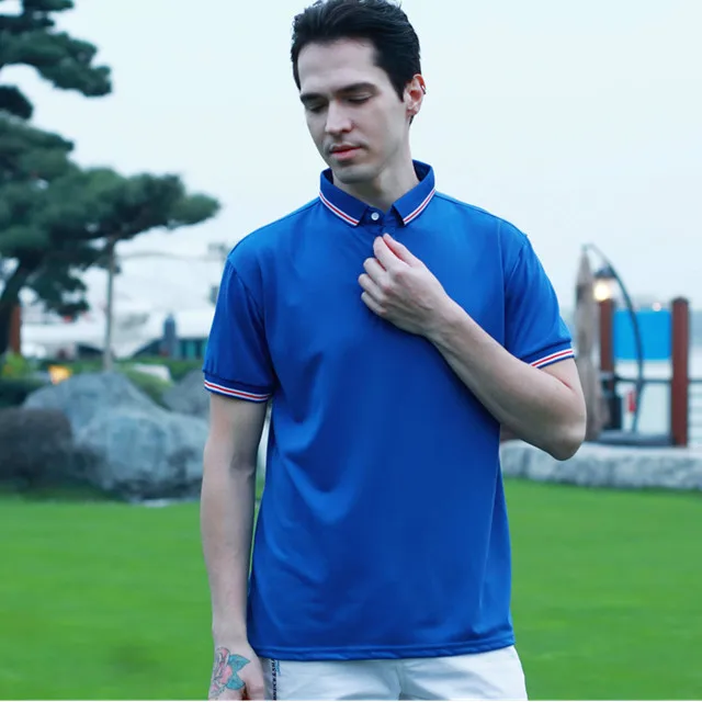 Классическая мужская рубашка поло с коротким рукавом, свободная, однотонная, английский стиль, воздухопроницаемая, белая, оранжевая, поло, крокодил, Homme, размера плюс, Masculino - Цвет: Blue