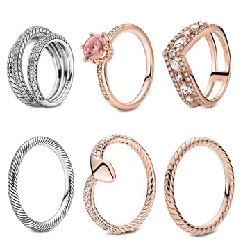 

Authentic 925 Sterling Silver Sparkling Marquise Double Wishbone Ring CZ Rings for Women Engagement Jewelry Anniversary