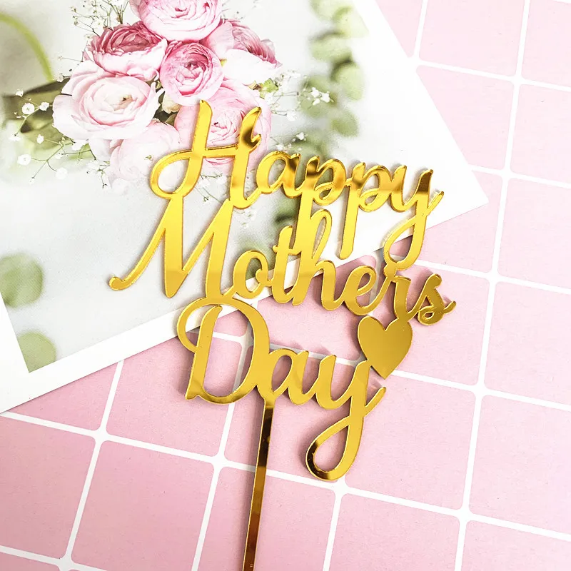 

New Happy Mother's Day Birthday Acrylic Cake Topper Gold Mirror Cake Topper Supplies For Mother Birthday Party Cake Decorations