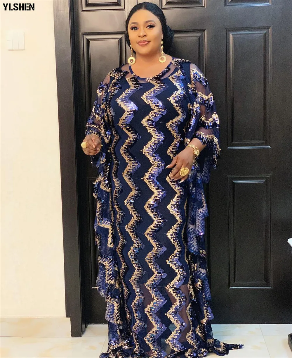4 Colors African Dresses for Women Plus Size Dashiki Full Sequined African Clothes Abaya Dubai Muslim Dress Africa Boubou Robe 20