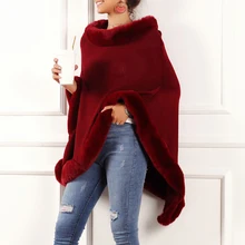 Достойные зимние женские кейпы из искусственного меха шарф меховой воротник длинное шерстяное пальто плащ дамская модная одежда пончо Feminino