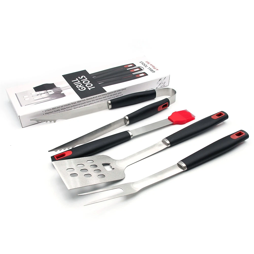4pcs Stainless Steel Barbecue Grill Tool Set Tong Brush Fork Spatula Shovel For Kitchen Picnic Outdoor BBQ Tools Drop Shipping |