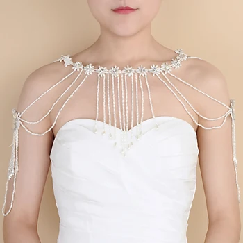 

YouLaPan Wedding Bolero Stunning Wedding Wrap Jacket Rhinestone Women Shrug Pearl Beaded Bridal Wraps Flower Bridal shawl G03