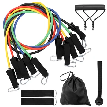 

11pcs Resistance Bands Set Workout Fintess Exercise Tube Bands Door Anchor Ankle Straps Cushioned Handles with Carry Bags