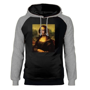 

Mona Lisa Leon Hoodies Sweatshirts Funny Vintage Raglan Hooded Hoody Sweatshirt Winter Autumn Fleece Warm Print Sportswear Mens
