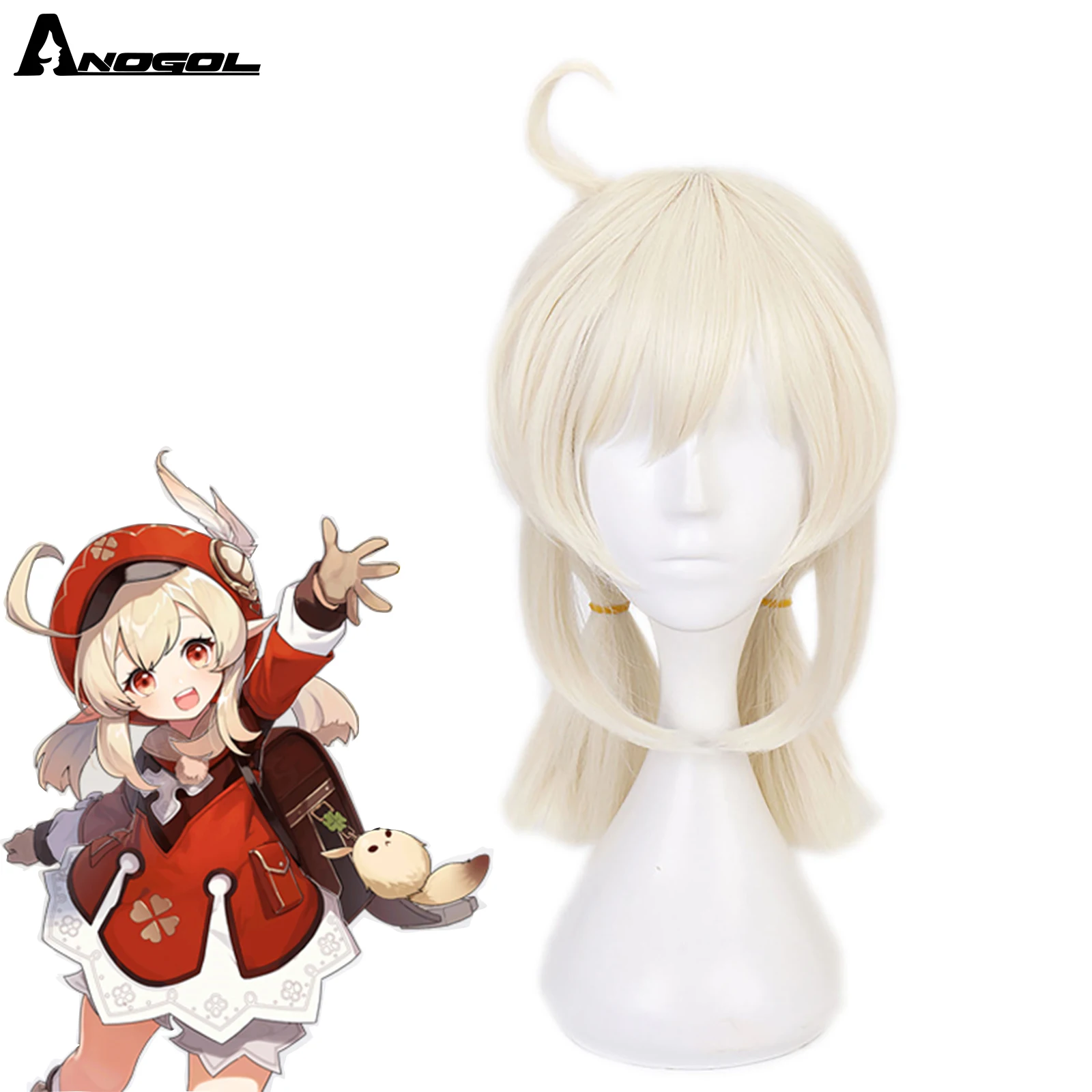 ANOGOL Klee Game Genshin Impact Cosplay Wig Blonde Double Ponytail Heat Resistant Synthetic Anime Wigs Halloween Party ranyu genshin impact klee wig synthetic straight short blonde game cosplay hair heat resistant wig for party