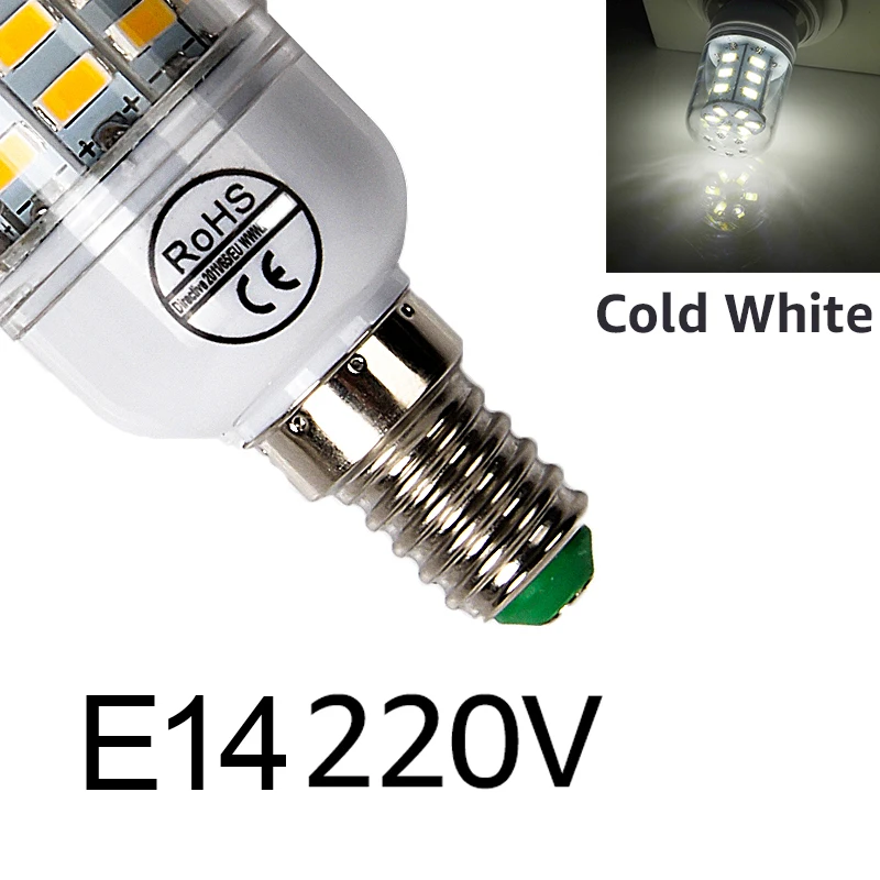 E14 220V Cold White Goodland E27 светодиодный светильник 220V светодиодный лампы SMD 5730 E14 Светодиодный светильник 24 36 48 56 69 72 светодиодный s тип «Кукуруза» Люстра для дома светильник Инж - Испускаемый цвет: E14 220V Cold White