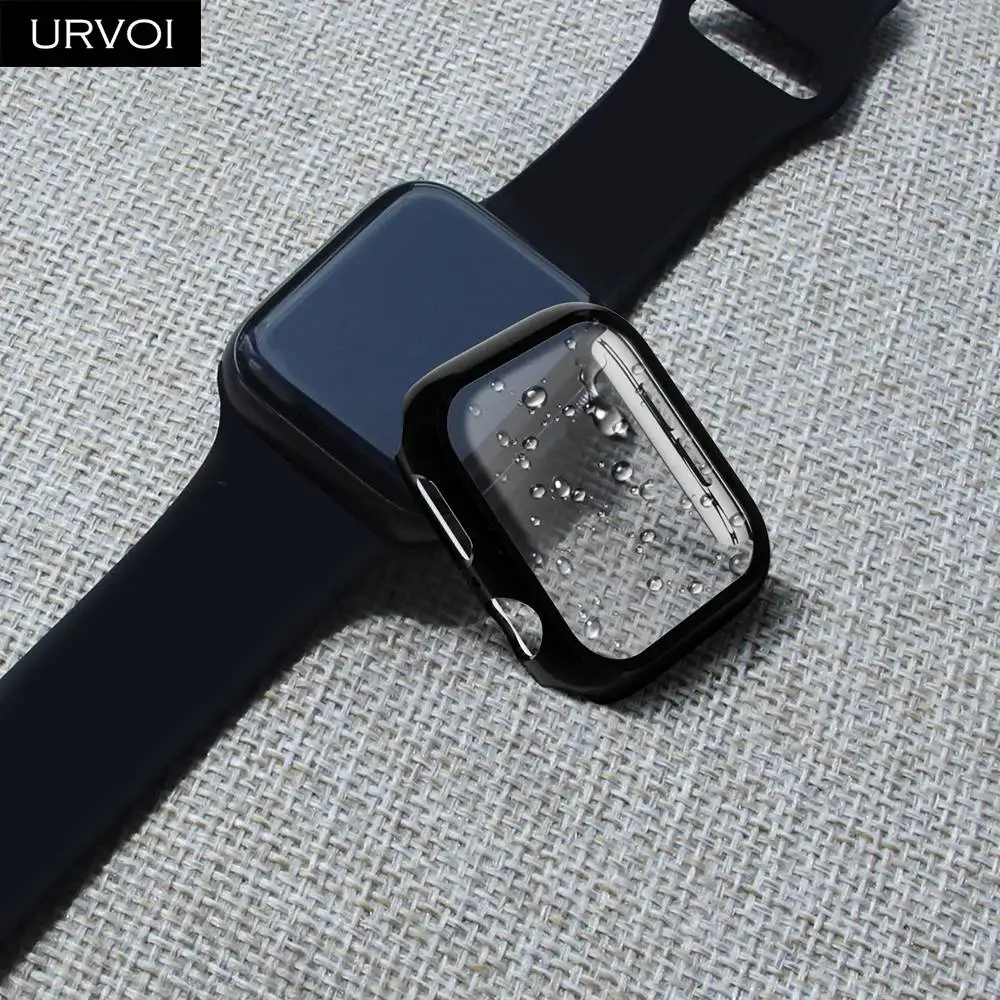 URVOI полное покрытие для apple watch 5 4 3 2 чехол для iwatch 44 мм пластиковый бампер жесткий чехол рамка с закаленным протектором экрана 42 мм