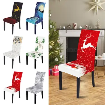 

1PCS Floral Print Chair Cover Dining Elastic Chair Covers Spandex Stretch Elastic Christmas Anti-dirty Removable