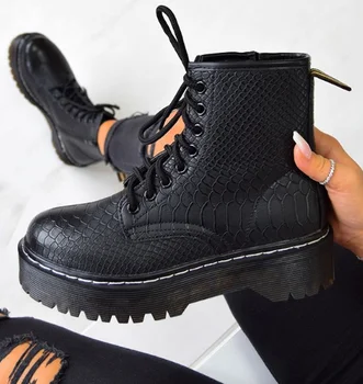 

[GOGD]Women Shoes Platform Martins Shoes Woman PU Leather Wool Winter Warm Winter Boots Women Plus Size Woman Boots