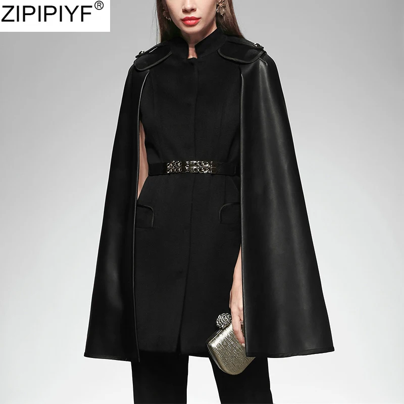 Caltwalk зимний модный Женский приталенный плащ с отложным воротником и рукавом, элегантное шерстяное пальто из искусственной кожи в стиле пэчворк