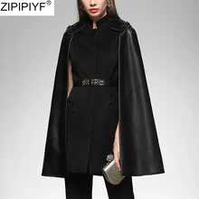 Caltwalk зимний модный Женский приталенный плащ с отложным воротником и рукавом, элегантное шерстяное пальто из искусственной кожи в стиле пэчворк