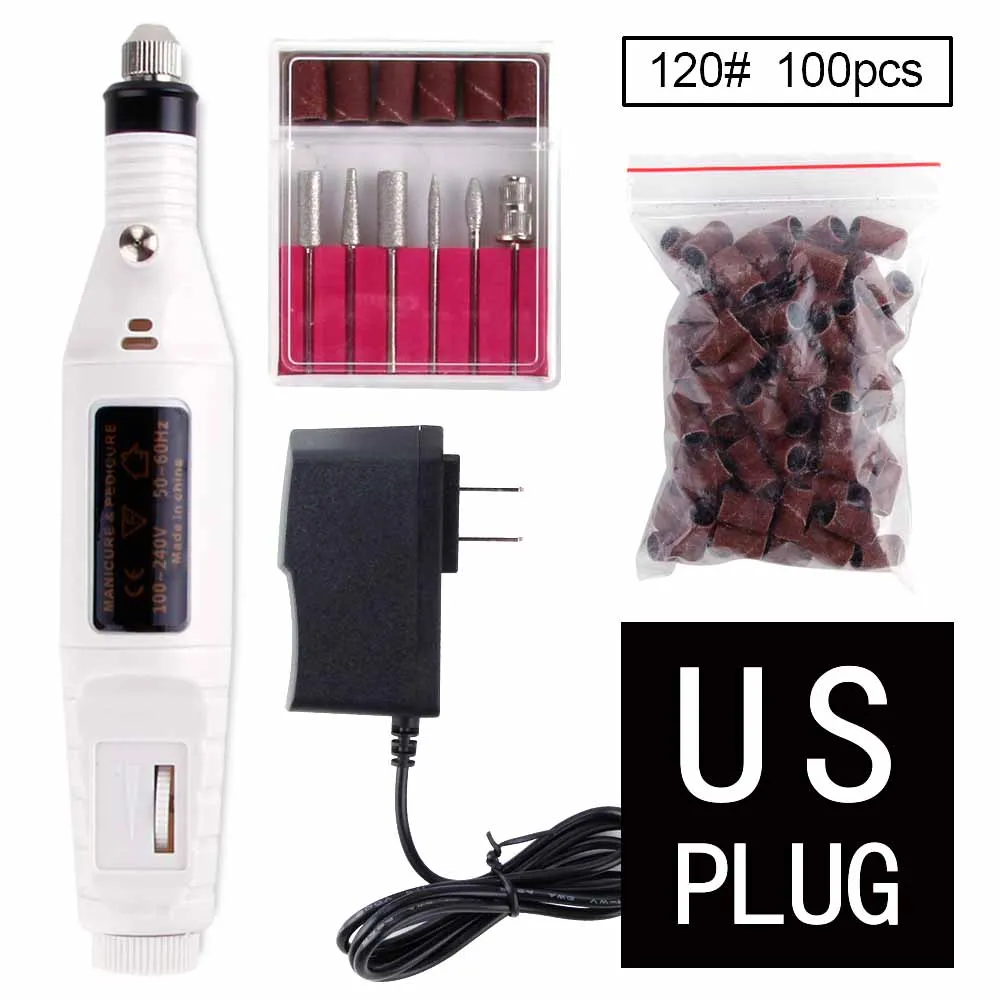 White set E US plug Для профессионального аппаратного маникюра машина для ногтей Биты Набор мельница Керамический Резак Шлифовальная Пилка Для ногтей пилка пилочка Гель-лак для Удаления Резак - Цвет: White set E US plug