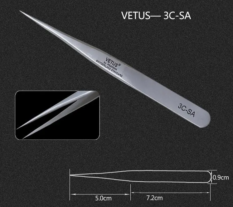 VETUS Пинцет для ресниц, инструменты для наращивания ресниц, вспомогательный ремонт, сверхтонкий Высокоточный Пинцет для ресниц из нержавеющей стали - Цвет: 3C-SA