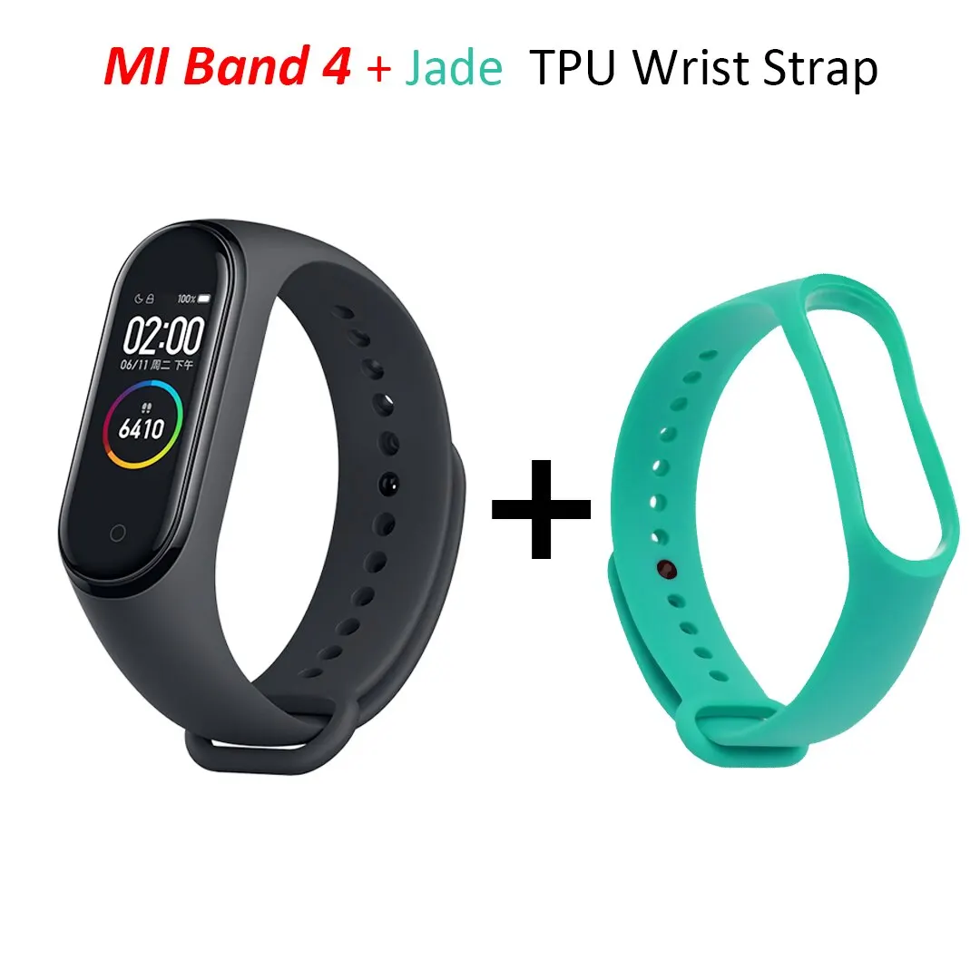 Xiaomi mi браслет 4 mi Band 4 standard Verion умный фитнес-браслет частота сердечных сокращений 50 м Водонепроницаемый Bluetooth 5,0 - Цвет: Add Jade Strap