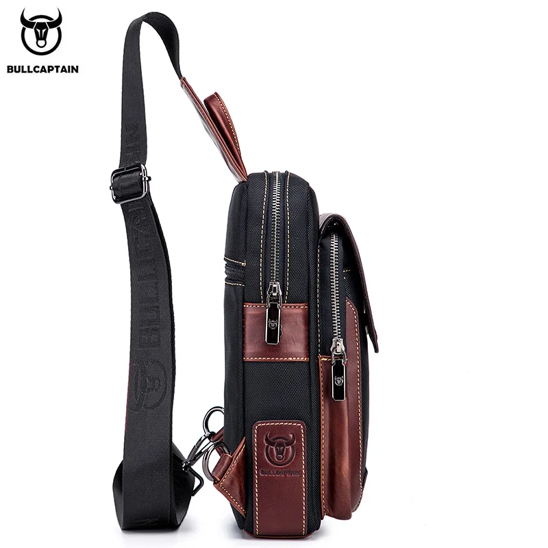 BULLCAPTAIN Hot Men's First Layer Cowhide Casual Fashion Chest Belt Bag Men's Bag Over Shoulder Bag Men's Chest Bag