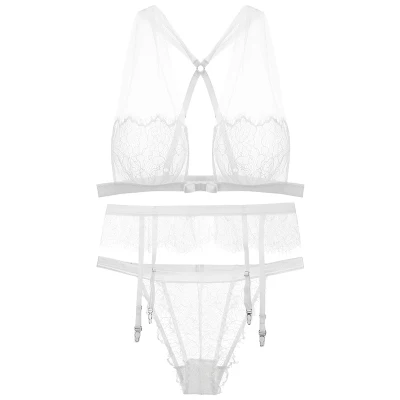 White Underwear set Горячая сексуальная женская пижама летняя прозрачная Неглиже Ночная рубашка Ночная сорочка со шнурками Ночная сорочка - Цвет: White Underwear set