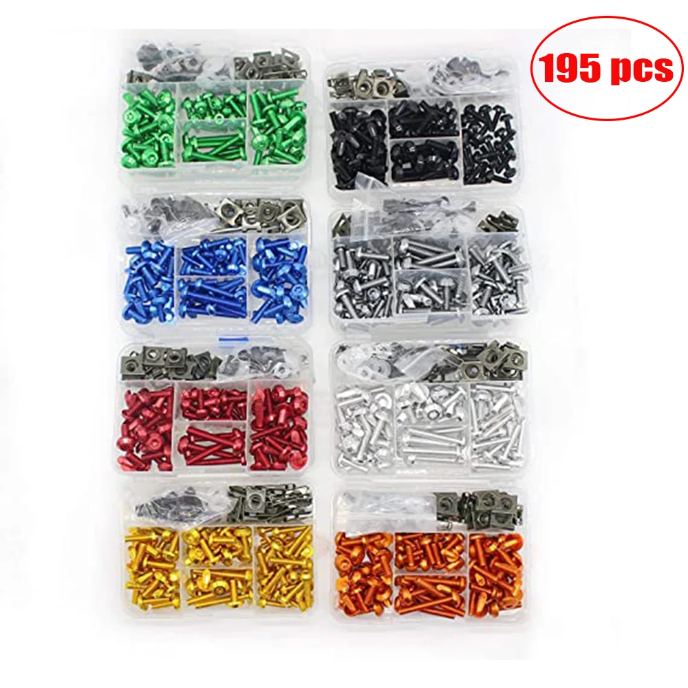 Universal Fairing Bolt Kit Fastener Clips Screws 195/PCS For Suzuki GSXR 600 750 1000 K1 K2 K3 K4 K5 K6 K7 K8 K9 auto fasteners motorcycle screw caps motorcycle screws motorcycle fasteners