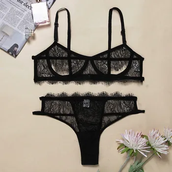 

Erotic Underwear Set For Women Sexy Lingerie Lace Hollow Out Unerwire Bra And Briefs For Ladies Solid Porno Babydoll Sleepwear