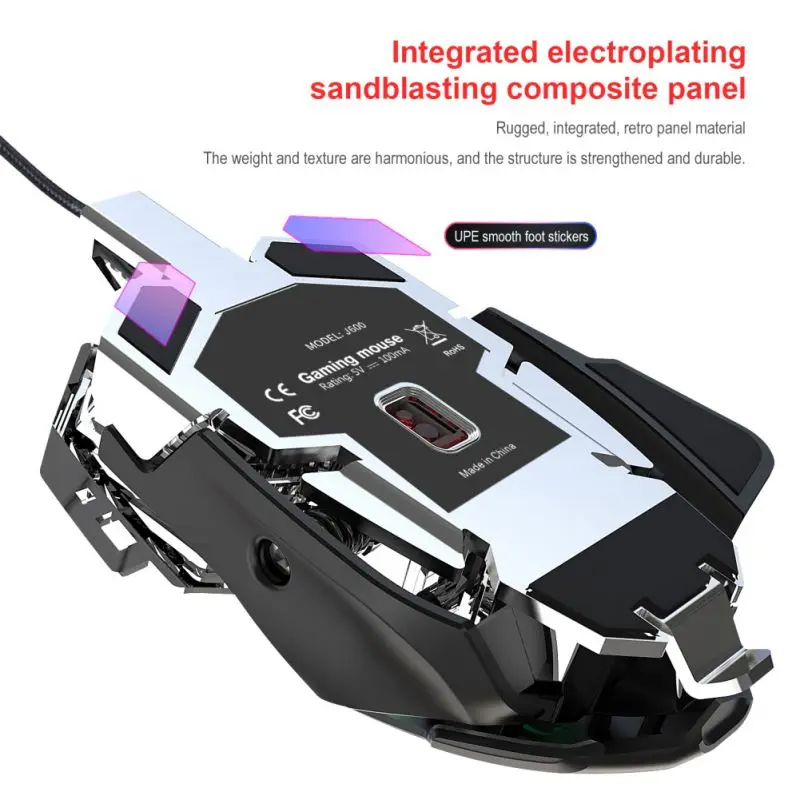 J600 USB игровая мышь 6400 dpi 9 ключ программируемый Макросъемка Красочный светодиодный эргономичный проводной мыши