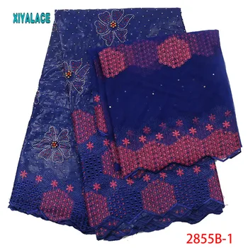 

Latest African Bazin Lace Fabric High Quality Afircan Lace Fabric With Tulle Lace Fabric For Nigeria Wedding Dress YA2855B-1