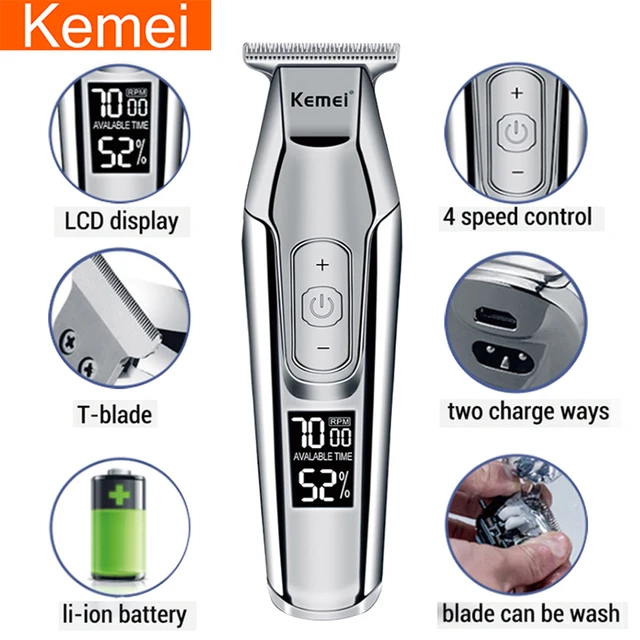 Kemei professional hair clipper beard trimmer men's hair trimmer LCD digital display 0mm cordless haircut electric razor 5