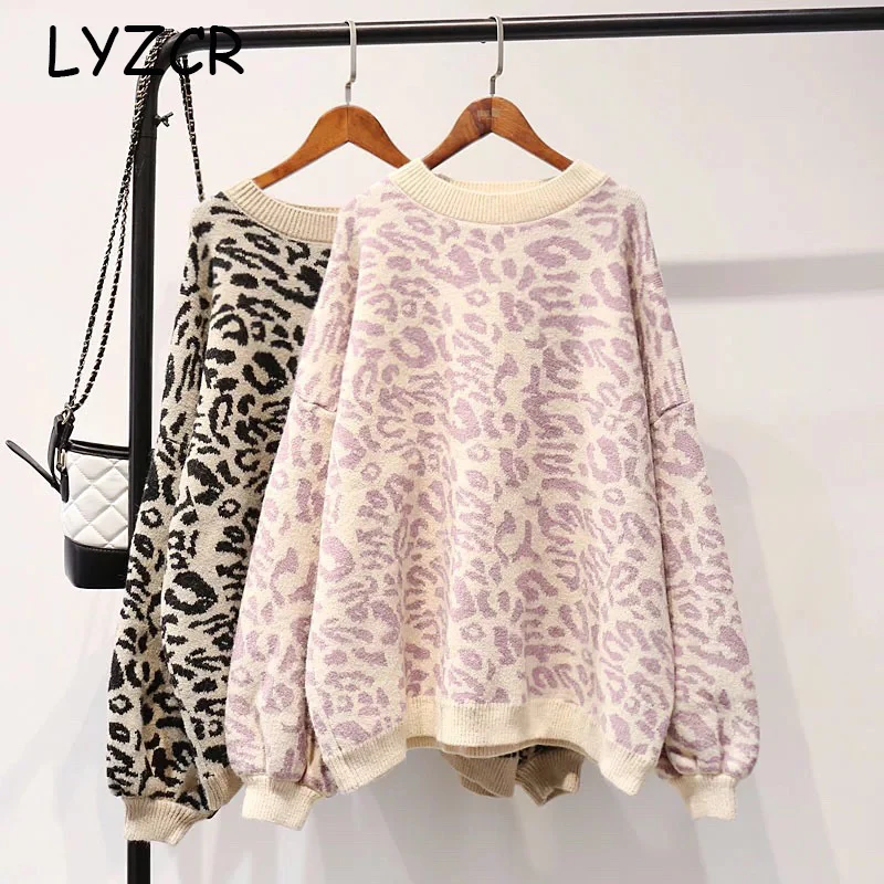 Winter Pullover Women's Leopard Sweater Knitwear Oversized Knitted Sweater Jumper Women Long Sleeve Sweaters Pull Femme