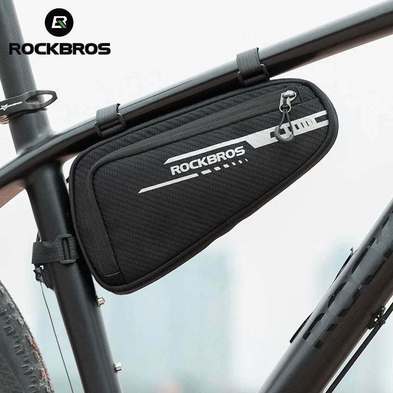 ROCKBROS-bolsa triangular para bicicleta, bolsa reflectante de 1,2 l, con bolsillos laterales, de sarga, sin contacto