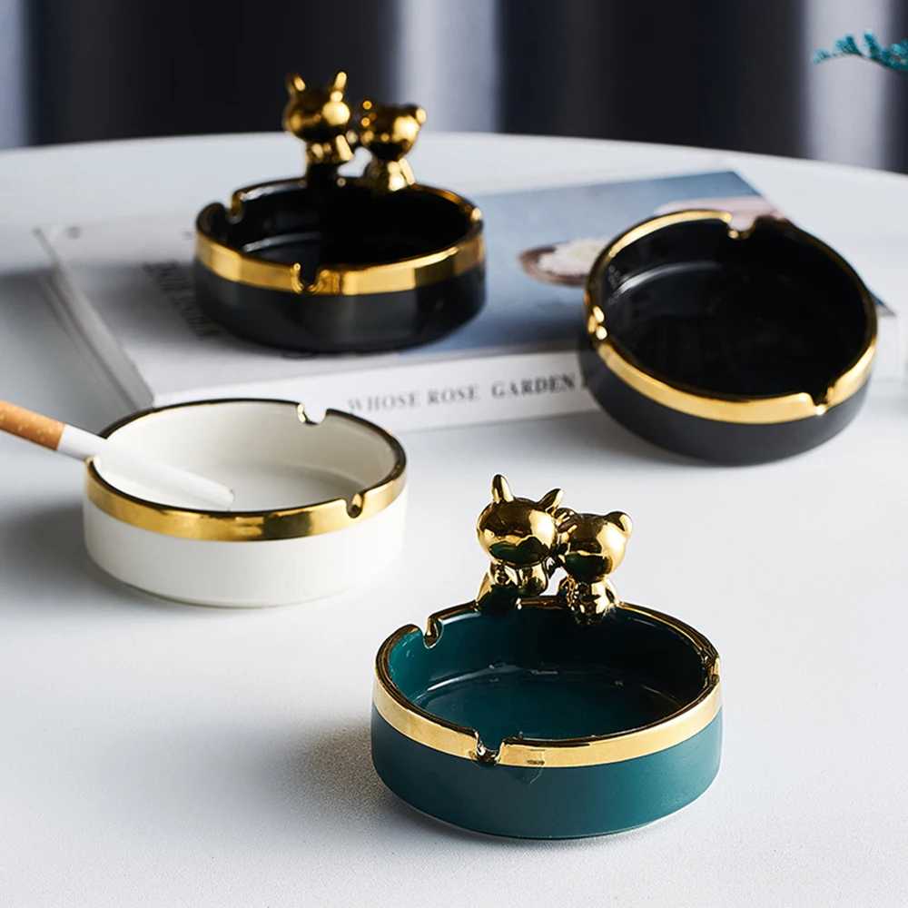 Nordic Ceramic Phnom Penh Creative Ashtray Golden White Decoration Office Living Room Round Cute