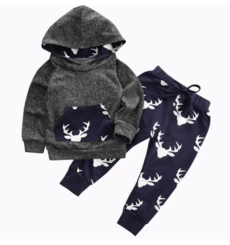 Baby Boys Girls Clothes Set Warm Outfits Deer Tops Hoodie Top+ Pant Leggings Cute Animals Kids Baby Clothing