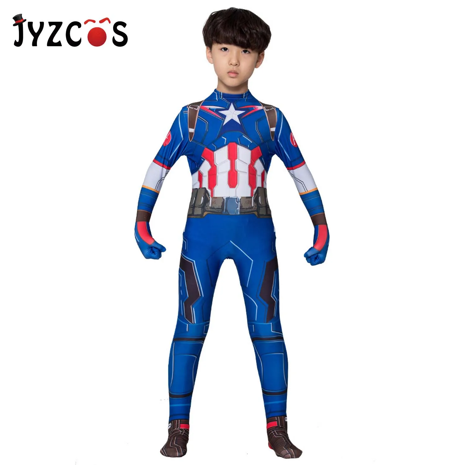

JYZCOS Kids 3D Printing Captain America Cosplay Costume 3D Printing Spandex Lycra Zentai Bodysuit Suit Jumpsuits Man Costumes