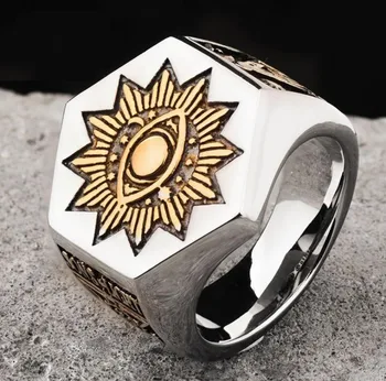 

Titanium steel (stainless steel) devil's eye ring Masonic men's ring, original design hand-made friend rock men's ring