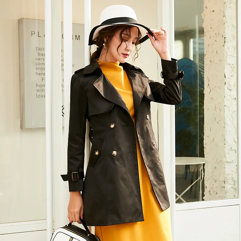 

2019 Autumn New Style WOMEN'S Dress Korean-style Elegant Fold-down Collar Retro Versatile Slim Fit Mid-length Trench Coat Women'