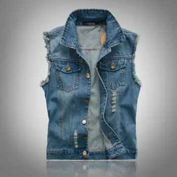 

Mens' Denim Waistcoat Jacket Vest Jeans Coat Cool Collar Sleeveless Biker Jacket