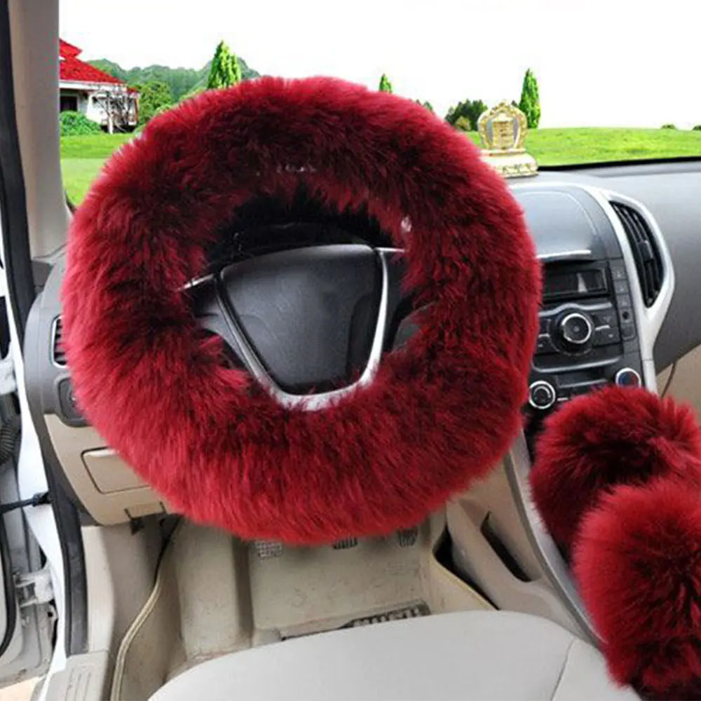 Red 3 шт./компл. плюшевый мягкий теплый авто автомобиль рулевое колесо Шестерня Тормозная крышка - Название цвета: Red