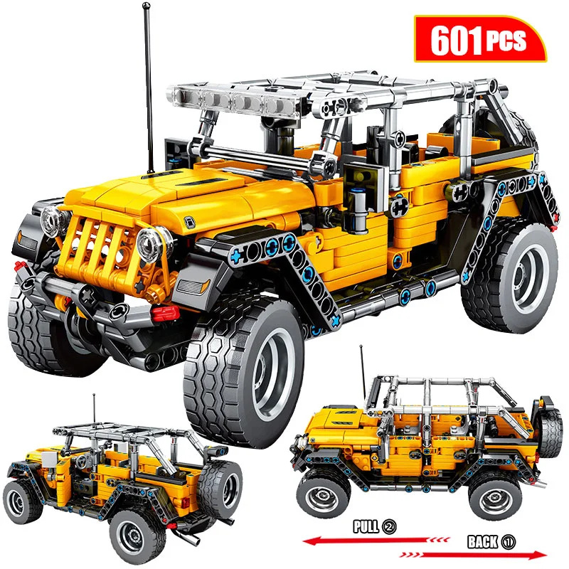 

601pcs Creator Mechanical Pull Back Jeeped Off-road Vehicle Building Blocks Manda For City Technic Car Bricks Toys For Kids Gift