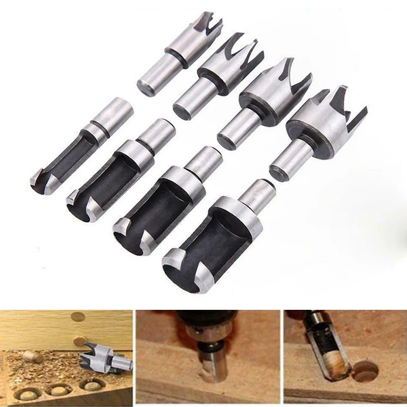 8pcs Wood Plug Hole Cutting Set Dowel Tool Shank Drill Bits 1/4" 3/8" 1/2" 5/8" 