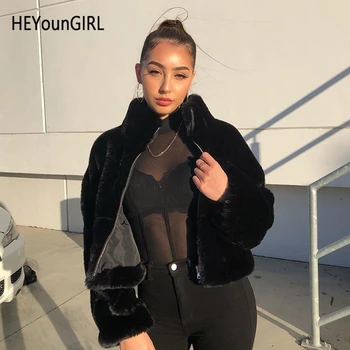 

New Sexy Casual Black Faux Fur Coat Fluffy Short Teddy Jacket Fashion Furry Long Sleeve Overcoat Zipper Warm Autumn Winter