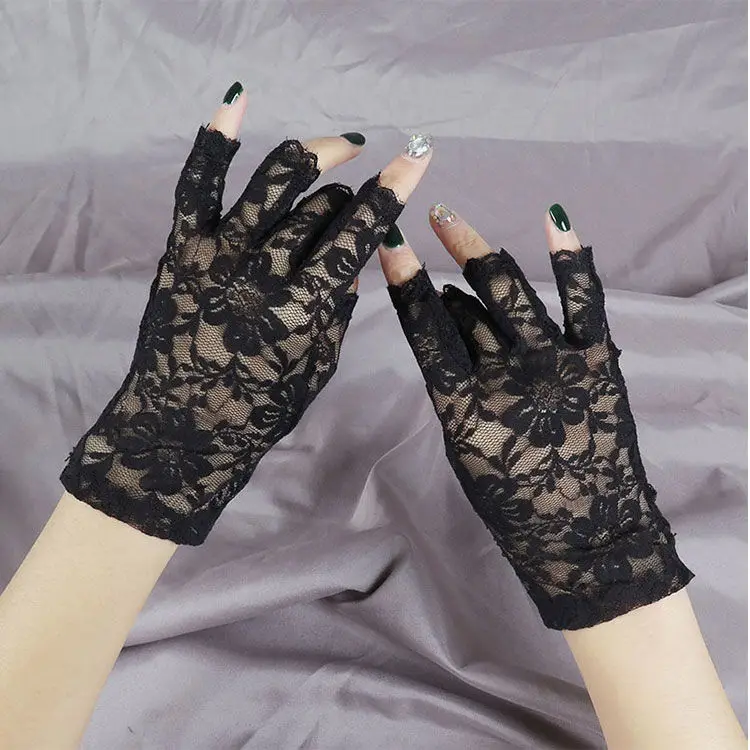 

Fashion Sexy Summer Female Half Finger Sunscreen Short Lace Gloves Women Driving Flower Pattern Fingerless Sun Gloves