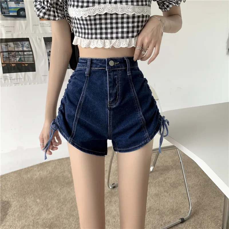 

Drawstring Tassels Denim Shorts Women 2021 Sexy Hot Shorts High Waist Short Jeans Snack Shorts Casual Slim Street Style Shorts