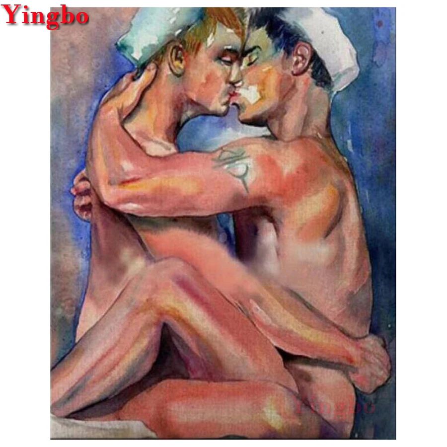 

New arrival Diamond Embroidery Man gay kiss 5D Diy Diamond Painting Rhinestone Full SquareRound Drill Mosaic Needlework Art