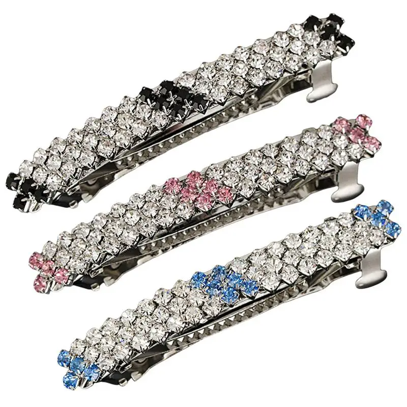 3pcs Rhinestone Row Hair Clips Elegant Bobby Pins Barrettes for Women Girls Hair Styling Accessories Hairgrip