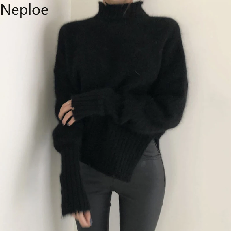 Neploe шикарный крест дизайн Pull Femme Hiver Водолазка пуловер фонарь длинный рукав сплошной свитер Сумасшедший стиль Вязаный Sueter 46718