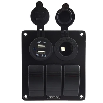 

3 Gang Rocker Switch Panel & 2 Port USB Charger Socket Voltage For Car Boat