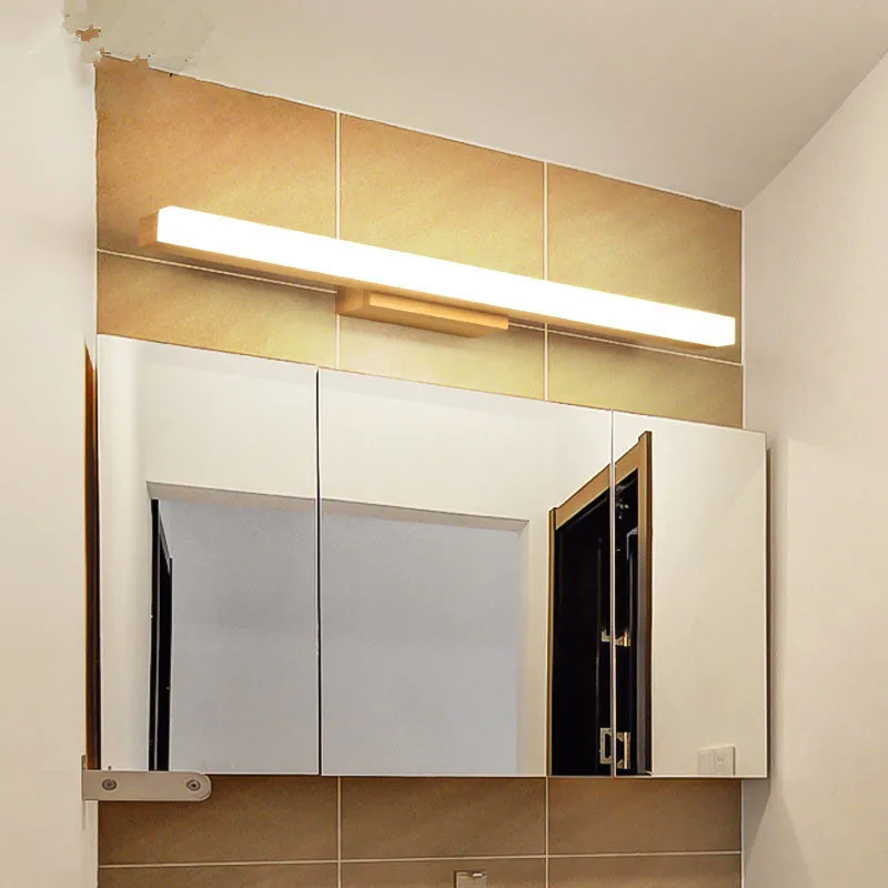Скандинавская цельная древесина светодиодный зеркальный светильник водонепроницаемый светодиодный для ванной комнаты освещенный Зеркальный туалетный столик настенная лампа в помещение лампа для туалетной комнаты 220 В